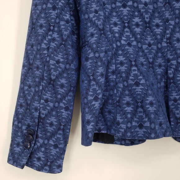 3/$25 Zara Jacquard Blazer Jacket XS Aztec Tribal One Button Cotton Blend Blue - Picture 7 of 13